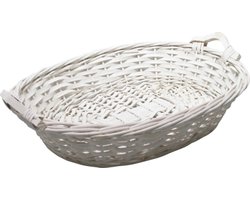 Broodmandje ovaal - wit - 43 x 33 x 9 cm - mandje rotan/riet - broodmanden/serveermanden