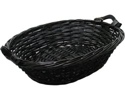 Broodmandje ovaal - zwart - 43 x 35 x 12 cm - mandje rotan/riet - broodmanden/serveermanden