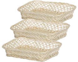 Broodmandje rechthoekig - 3x - 22 x 30 x 6 cm - mandje rotan/riet - broodmanden/serveermanden