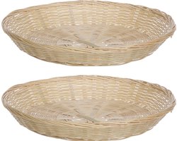 Broodmandje rond - 2x - bamboe hout - D30 cm - mandje rotan/riet - laag model