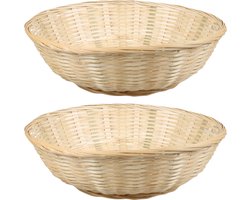 Broodmandje rond - 2x - bamboe hout - D35 cm - mandje rotan/riet - broodmanden/fruitmanden