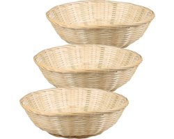 Broodmandje rond - 3x - bamboe hout - D35 cm - mandje rotan/riet - broodmanden/fruitmanden