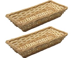 Broodmandje/stokbrood mandje - 2x - rotan/riet - 17 x 37 x 7 cm - Serveermandjes voor broodjes