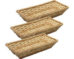 Broodmandje/stokbrood mandje - 3x - rotan/riet - 17 x 37 x 7 cm - Serveermandjes voor broodjes