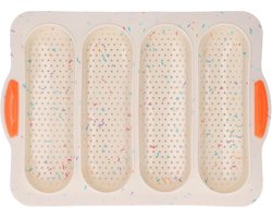 Broodpannen voor bakken, Baguette-broodpan, Baguette-pannen voor bakken, Bakken Broodbenodigdheden, Baguette-vorm 4 groeven Silicone Soft Surface Broodvorm Bakpan Keukengereedschap(Beige kleurenbalk)