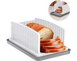 Broodsnijder Hulpmiddel - 2 in 1 Broodsnijplank met Kruimelopvang - Broodsnijplank met Opvangbak - Makkelijk Brood Snijden - Broodsnijmachine handmatig - voor het snijden van brood, bagels, gebak, brood en toast - Wit