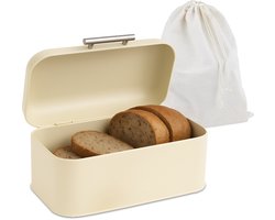 Broodtrommel aanrecht - 15,5 x 30 x 21 cm - met broodzak - beige