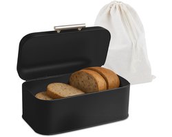Broodtrommel aanrecht - 15,5 x 30 x 21 cm - met broodzak - zwart