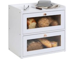 Broodtrommel bamboe - 2 lagen - 34 x 36,5 x 24 cm - wit