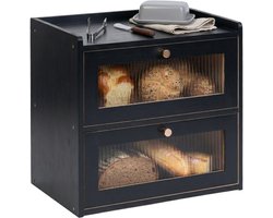 Broodtrommel bamboe - 2 lagen - 34 x 36,5 x 24 cm - zwart