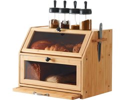 Broodtrommel bamboe met snijplank en opbergdoos - natuurlijk bamboe - 39 x 26 x 32,5 cm