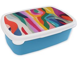 Broodtrommel Blauw - Lunchbox Abstract - Kleurrijk - Golven - Lijnen - Brooddoos 18x12x6 cm - Brood lunch box - Broodtrommels voor kinderen en volwassenen