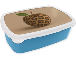 Broodtrommel Blauw - Lunchbox Appel - Panter - Blaadje - Groen - Brooddoos 18x12x6 cm - Brood lunch box - Broodtrommels voor kinderen en volwassenen