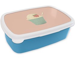 Broodtrommel Blauw - Lunchbox Bakje - Ijs - Aardbei - Roze - Brooddoos 18x12x6 cm - Brood lunch box - Broodtrommels voor kinderen en volwassenen