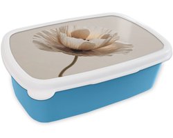 Broodtrommel Blauw - Lunchbox Bloem - Beige - Crème - Brooddoos 18x12x6 cm - Brood lunch box - Broodtrommels voor kinderen en volwassenen