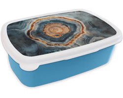 Broodtrommel Blauw - Lunchbox Cirkel - Ringen - Steen - Tinten - Brooddoos 18x12x6 cm - Brood lunch box - Broodtrommels voor kinderen en volwassenen