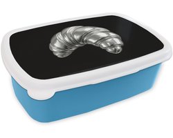 Broodtrommel Blauw - Lunchbox Croissant - Metaal - Zilver - Brooddoos 18x12x6 cm - Brood lunch box - Broodtrommels voor kinderen en volwassenen