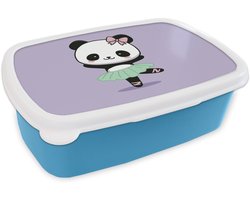 Broodtrommel Blauw - Lunchbox Dansende panda - Paars - Sierlijk - Kawaii - Brooddoos 18x12x6 cm - Brood lunch box - Broodtrommels voor kinderen en volwassenen