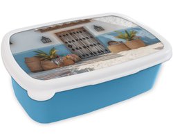 Broodtrommel Blauw - Lunchbox Deur - Manden - Planten - Brooddoos 18x12x6 cm - Brood lunch box - Broodtrommels voor kinderen en volwassenen