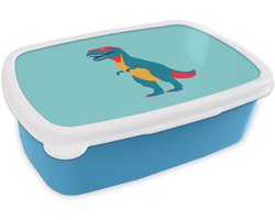 Broodtrommel Blauw - Lunchbox Dinosaurus - Blauw - Zonnebril - Brooddoos 18x12x6 cm - Brood lunch box - Broodtrommels voor kinderen en volwassenen