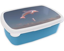 Broodtrommel Blauw - Lunchbox Dolfijn - Roze - Astronaut - Brooddoos 18x12x6 cm - Brood lunch box - Broodtrommels voor kinderen en volwassenen