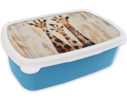 Broodtrommel Blauw - Lunchbox Giraffen - Cartoon - Crème - Brooddoos 18x12x6 cm - Brood lunch box - Broodtrommels voor kinderen en volwassenen