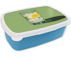 Broodtrommel Blauw - Lunchbox Glas - Citroen - Ijsblokjes - Groen - Brooddoos 18x12x6 cm - Brood lunch box - Broodtrommels voor kinderen en volwassenen