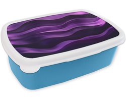 Broodtrommel Blauw - Lunchbox Golven - Abstract - Paars - Brooddoos 18x12x6 cm - Brood lunch box - Broodtrommels voor kinderen en volwassenen
