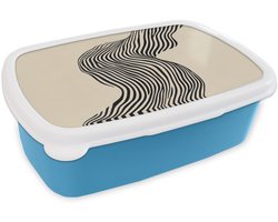 Broodtrommel Blauw - Lunchbox Golvend - Lijnen - Abstract - Silhouet - Brooddoos 18x12x6 cm - Brood lunch box - Broodtrommels voor kinderen en volwassenen