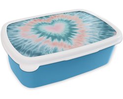 Broodtrommel Blauw - Lunchbox Hartvormig - Tie dye - Pasteltinten - Lichtgroen - Brooddoos 18x12x6 cm - Brood lunch box - Broodtrommels voor kinderen en volwassenen
