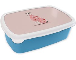 Broodtrommel Blauw - Lunchbox Hond - Hartjes - Roze - Brooddoos 18x12x6 cm - Brood lunch box - Broodtrommels voor kinderen en volwassenen