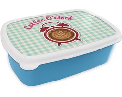 Broodtrommel Blauw - Lunchbox Koffie - Klok - Groen - Brooddoos 18x12x6 cm - Brood lunch box - Broodtrommels voor kinderen en volwassenen