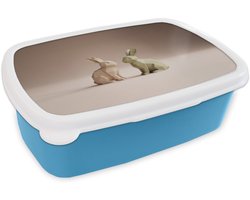 Broodtrommel Blauw - Lunchbox Konijnen - Abstract - Bruin - Minimalistisch - Brooddoos 18x12x6 cm - Brood lunch box - Broodtrommels voor kinderen en volwassenen