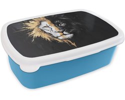 Broodtrommel Blauw - Lunchbox Leeuw - Gesplitst - Zwart - Lijn - Brooddoos 18x12x6 cm - Brood lunch box - Broodtrommels voor kinderen en volwassenen