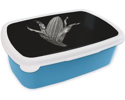 Broodtrommel Blauw - Lunchbox Maïskolf - Glanzend metaal - Elegant - Brooddoos 18x12x6 cm - Brood lunch box - Broodtrommels voor kinderen en volwassenen