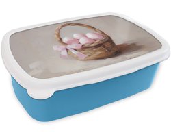 Broodtrommel Blauw - Lunchbox Mand - Eieren - Roze - Brooddoos 18x12x6 cm - Brood lunch box - Broodtrommels voor kinderen en volwassenen