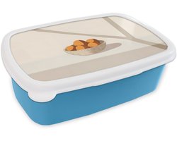 Broodtrommel Blauw - Lunchbox Mand - Fruit - Minimalistisch - Oranje - Brooddoos 18x12x6 cm - Brood lunch box - Broodtrommels voor kinderen en volwassenen