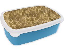 Broodtrommel Blauw - Lunchbox Metaal - Dynamisch - Goud - Brooddoos 18x12x6 cm - Brood lunch box - Broodtrommels voor kinderen en volwassenen