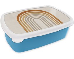 Broodtrommel Blauw - Lunchbox Minimalistisch - Boog - Lijnen - Beige - Brooddoos 18x12x6 cm - Brood lunch box - Broodtrommels voor kinderen en volwassenen