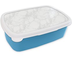 Broodtrommel Blauw - Lunchbox Minimalistisch - Wit - Grijze aders - Brooddoos 18x12x6 cm - Brood lunch box - Broodtrommels voor kinderen en volwassenen