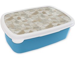 Broodtrommel Blauw - Lunchbox Mozaïek - Stenen - Beige - Brooddoos 18x12x6 cm - Brood lunch box - Broodtrommels voor kinderen en volwassenen