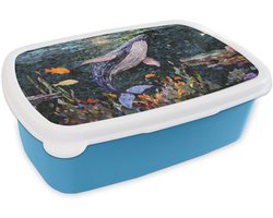 Broodtrommel Blauw - Lunchbox Mozaïek - Walvis - Koraal - Water - Brooddoos 18x12x6 cm - Brood lunch box - Broodtrommels voor kinderen en volwassenen