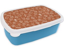 Broodtrommel Blauw - Lunchbox Nostalgisch - Kust - Zee - Zeepaardje - Kreeft - Bruin - Brooddoos 18x12x6 cm - Brood lunch box - Broodtrommels voor kinderen en volwassenen