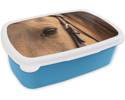Broodtrommel Blauw - Lunchbox Paard - Oog - Bruin - Brooddoos 18x12x6 cm - Brood lunch box - Broodtrommels voor kinderen en volwassenen