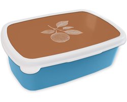 Broodtrommel Blauw - Lunchbox Sinaasappel - Getekend - Bladeren - Bruin - Brooddoos 18x12x6 cm - Brood lunch box - Broodtrommels voor kinderen en volwassenen