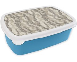 Broodtrommel Blauw - Lunchbox Slang - Patroon - Taupe - Brooddoos 18x12x6 cm - Brood lunch box - Broodtrommels voor kinderen en volwassenen