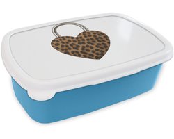 Broodtrommel Blauw - Lunchbox Slot - Hartvormig - Bruin - Panterprint - Brooddoos 18x12x6 cm - Brood lunch box - Broodtrommels voor kinderen en volwassenen