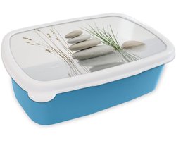Broodtrommel Blauw - Lunchbox Stenen - Sereen - Grijs - Brooddoos 18x12x6 cm - Brood lunch box - Broodtrommels voor kinderen en volwassenen