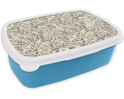 Broodtrommel Blauw - Lunchbox Takken - Botanisch - Taupe - Brooddoos 18x12x6 cm - Brood lunch box - Broodtrommels voor kinderen en volwassenen
