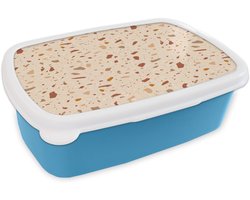 Broodtrommel Blauw - Lunchbox Terrazzo - Patroon - Kleurrijk - Steen - Brooddoos 18x12x6 cm - Brood lunch box - Broodtrommels voor kinderen en volwassenen